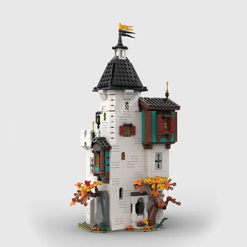 

Moc Medieval White Tower Modular Castle Model Building Blocks DIY Creative Assembly Educational Bricks Kids Holiday Gifts Toys