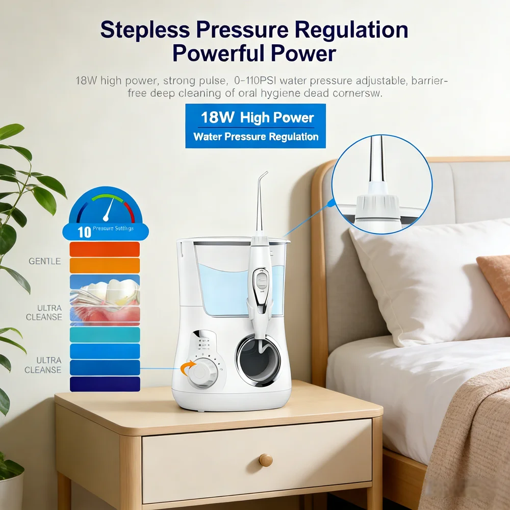 

Беспроводной электрический ирригатор для полости рта с 10 режимами и 5 насадками, портативный водный флоссер для чистки зубов