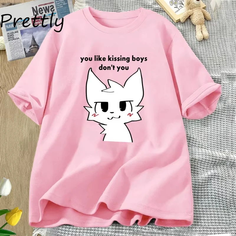 Boykisser Funny Furry Meme Graphic T Shirts Cotton Bisexual LGBTQ Pride T-shirt Csaual Kissing Boys Tee Shirt Clothing