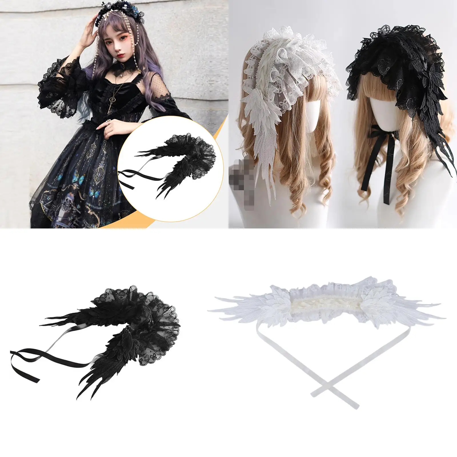 

Gothic Lolita lace headband, 48 cm long, elegant and versatile hair accessory
