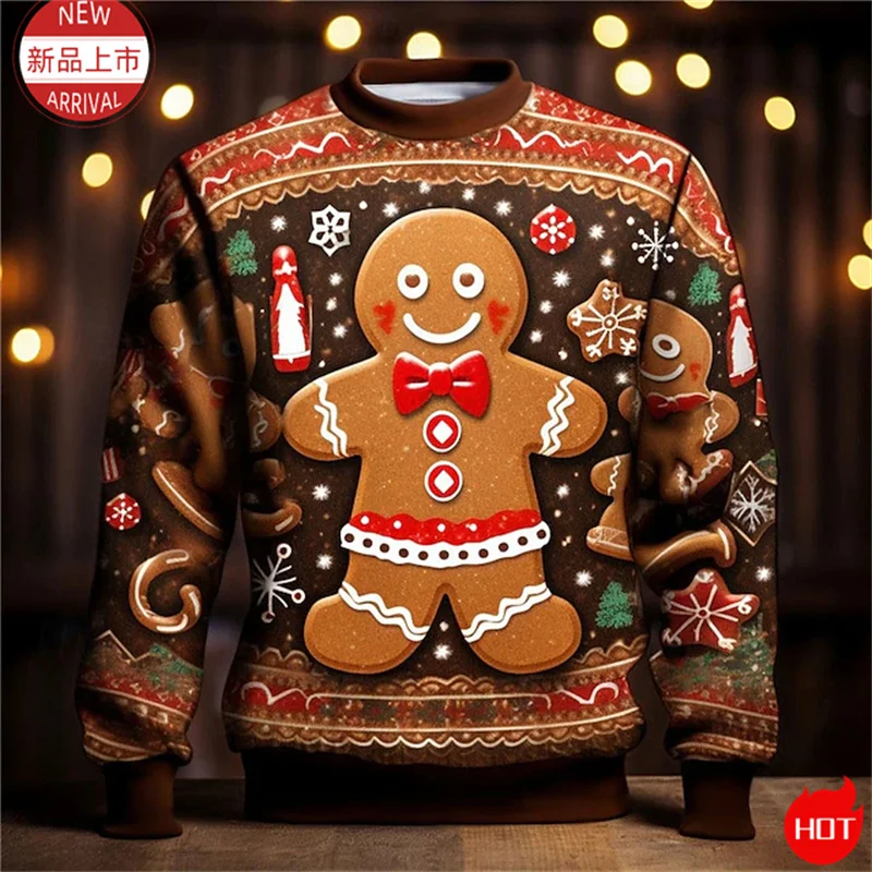 3D Print Cookie Gingerbread Sweater, Gingerbread Sweatshirt, Cookie Ugly Christmas Sweater Women Mens Funny Christmas Clothing