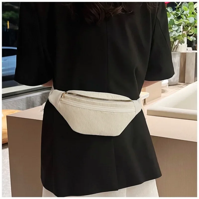 Fashion Corduroy Women Waist Bag Student Ladies Shoulder Crossbody Zipper Chest Bag Phone Banana Female Bags Riñonera Сумка