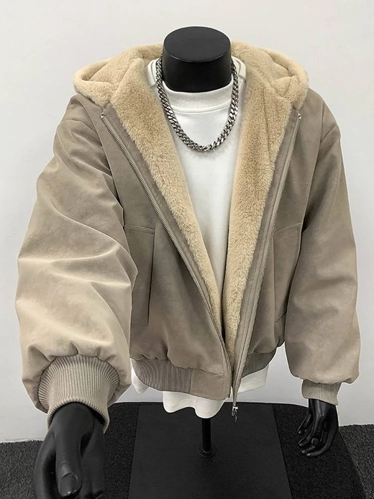 

Men's Winter Jaet Thiened Fce Lined Hooded PU Leather Cotton Coat Vintage American Sle Jaet Warm And Comfortable