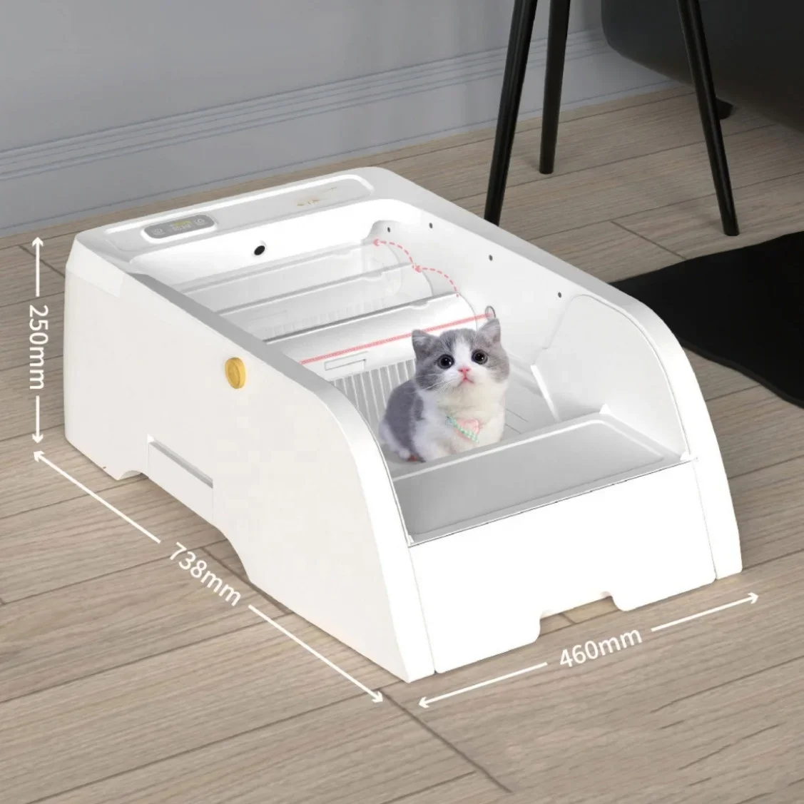 USMILEl'horloge-Bac à litière autonettoyant pour chat, bac à litière automatique, dessus ouvert, contrôle par distance, chats multiples, usine directe