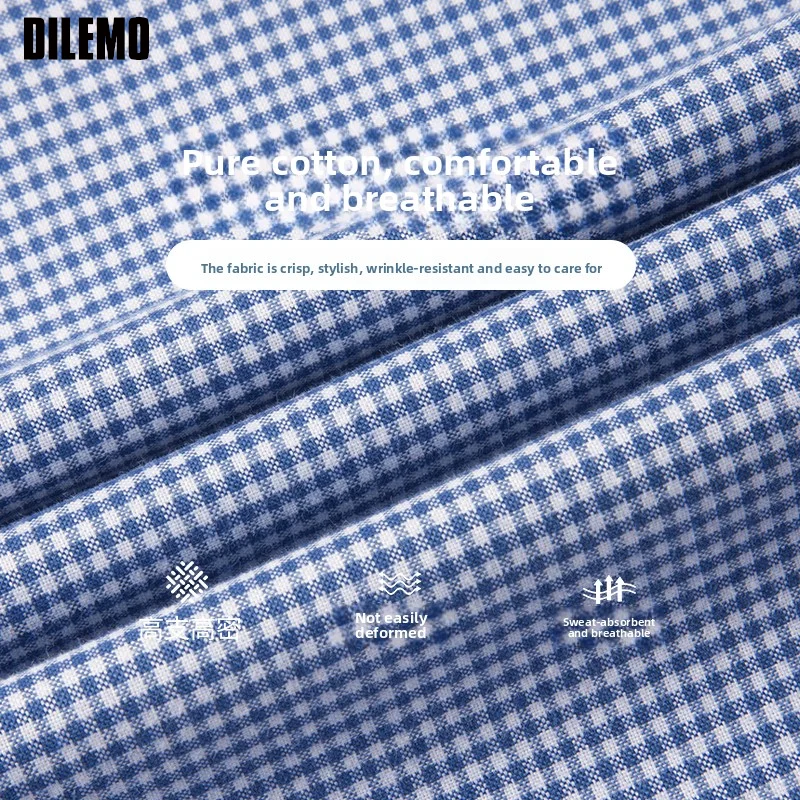 High End Anti-wrinkle 100% Cotton New Summer Brand Checkered Slim Fit Shirt Korean Short Sleeve Casual Fashion Men Clothing