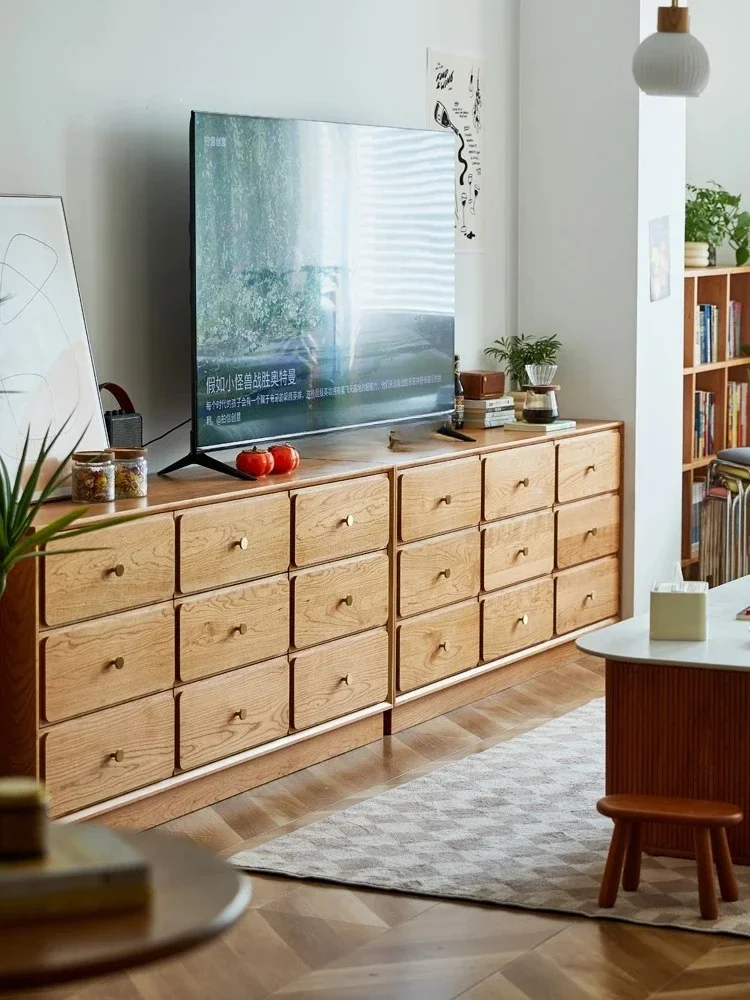 خزانة من الخشب الصلب ذات درج خزانة غرفة النوم على الطراز الياباني خزانة تخزين غرفة المعيشة الصغيرة #5