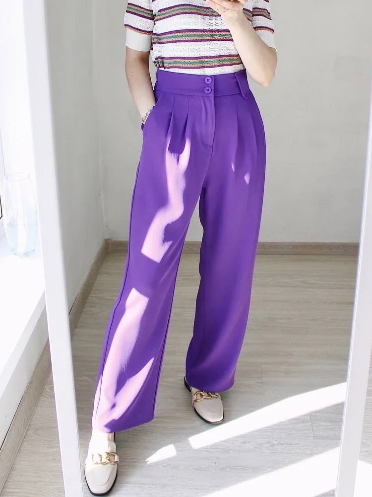 

Elegant Office Women Anti Winkle Pants Summer Fashion Loose Full Length Ladies Black Suits High Waist Wide Trousers S-4XL