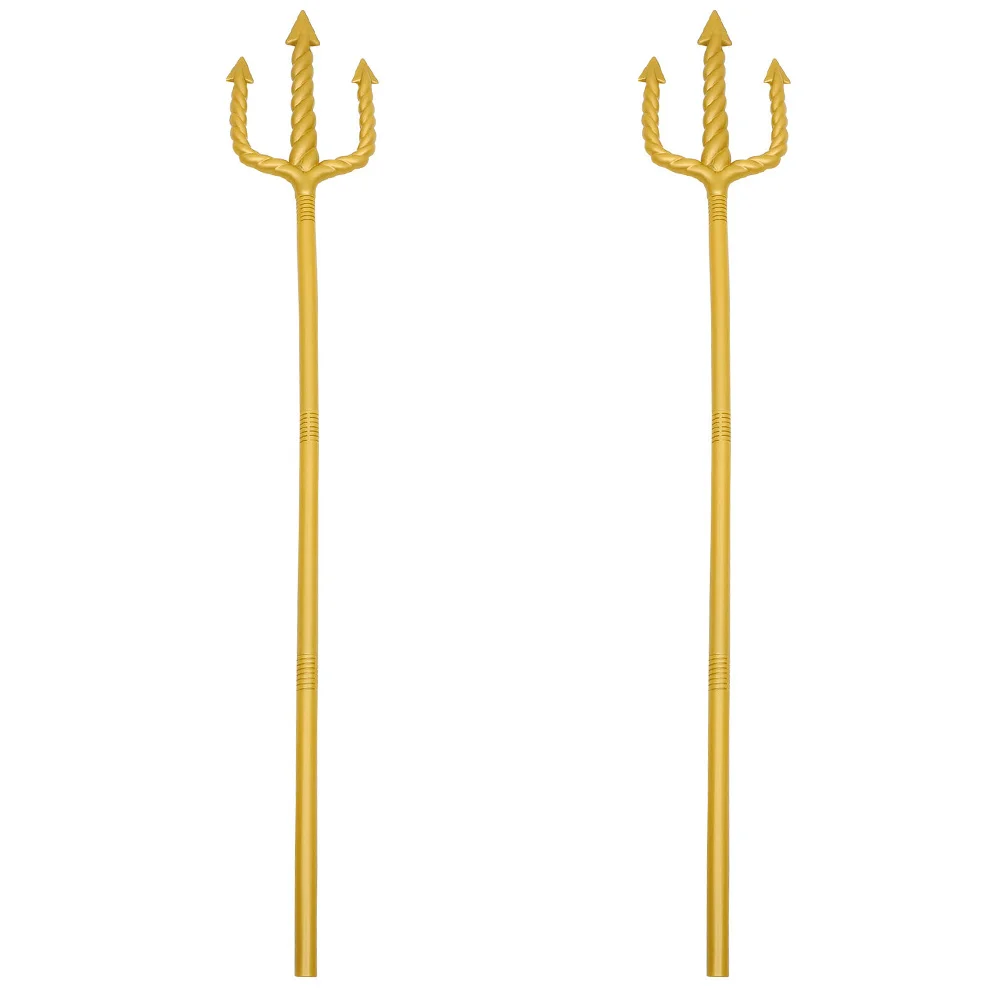 

2pcs Spiral Trident Golden Finish Costume Accessory Prop Halloween Party Supplies Cosplay Staff Event