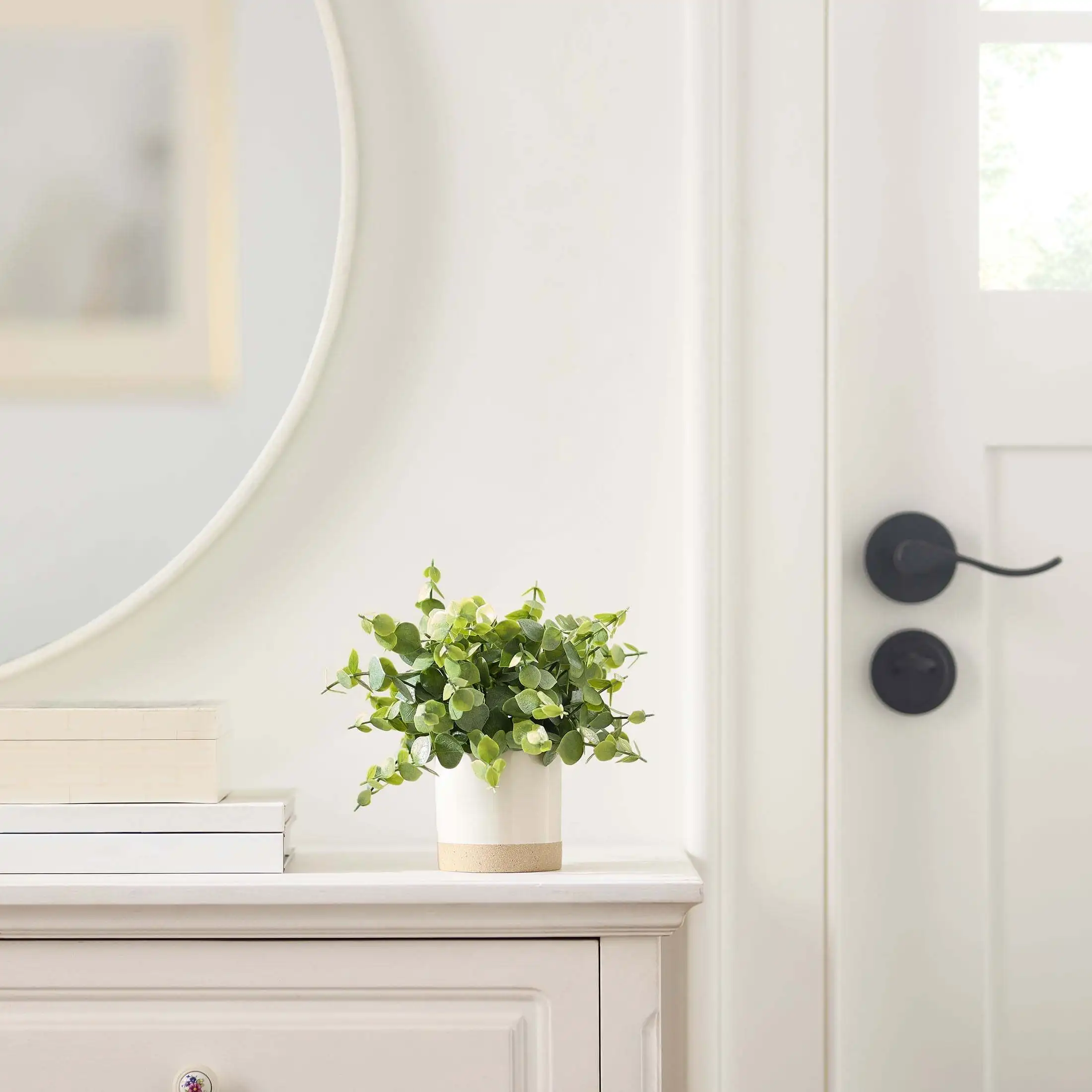 

(3 упаковки) 8-дюймовое искусственное зеленое эвкалиптовое растение в двухцветном глазурованном керамическом горшке