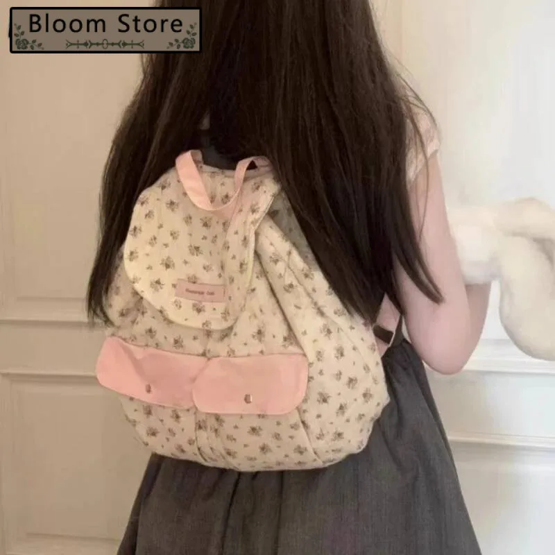 

2025 Women Fashion New Casual Backpack Girls Sweet Kawaii Flower Schoolbags Y2k Aesthetic Chic All Match Backpacks For Students