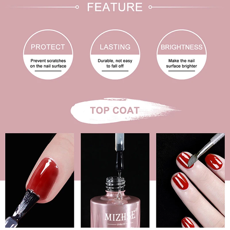 Mizhse 18ml Top Base Gel Nagellack Lack Nagel Gummi Foundation UV/LED Hybrid Semi Permanent Gel für Nägel Kunst einweichen