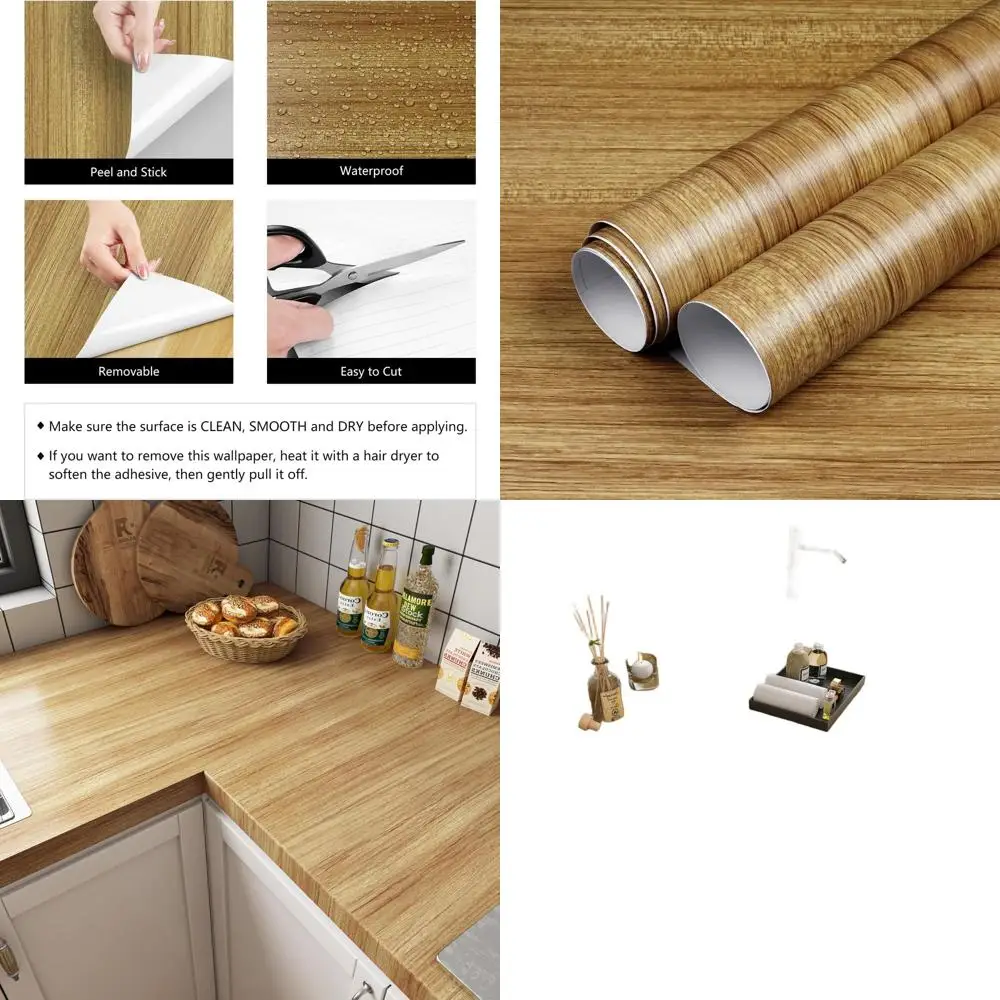 

Extra Wide 160x36 Waterproof Brown Wood Grain Vinyl Contact Paper for Kitchen & Bath Countertops