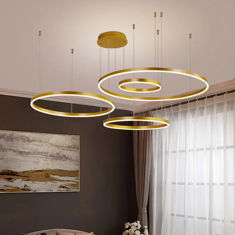 

Minimalist Modern Led Chandelier Home Lighting Brushed Circles Ceiling Mounted Pendant Lighting Hanging Lamp Living Dining Room