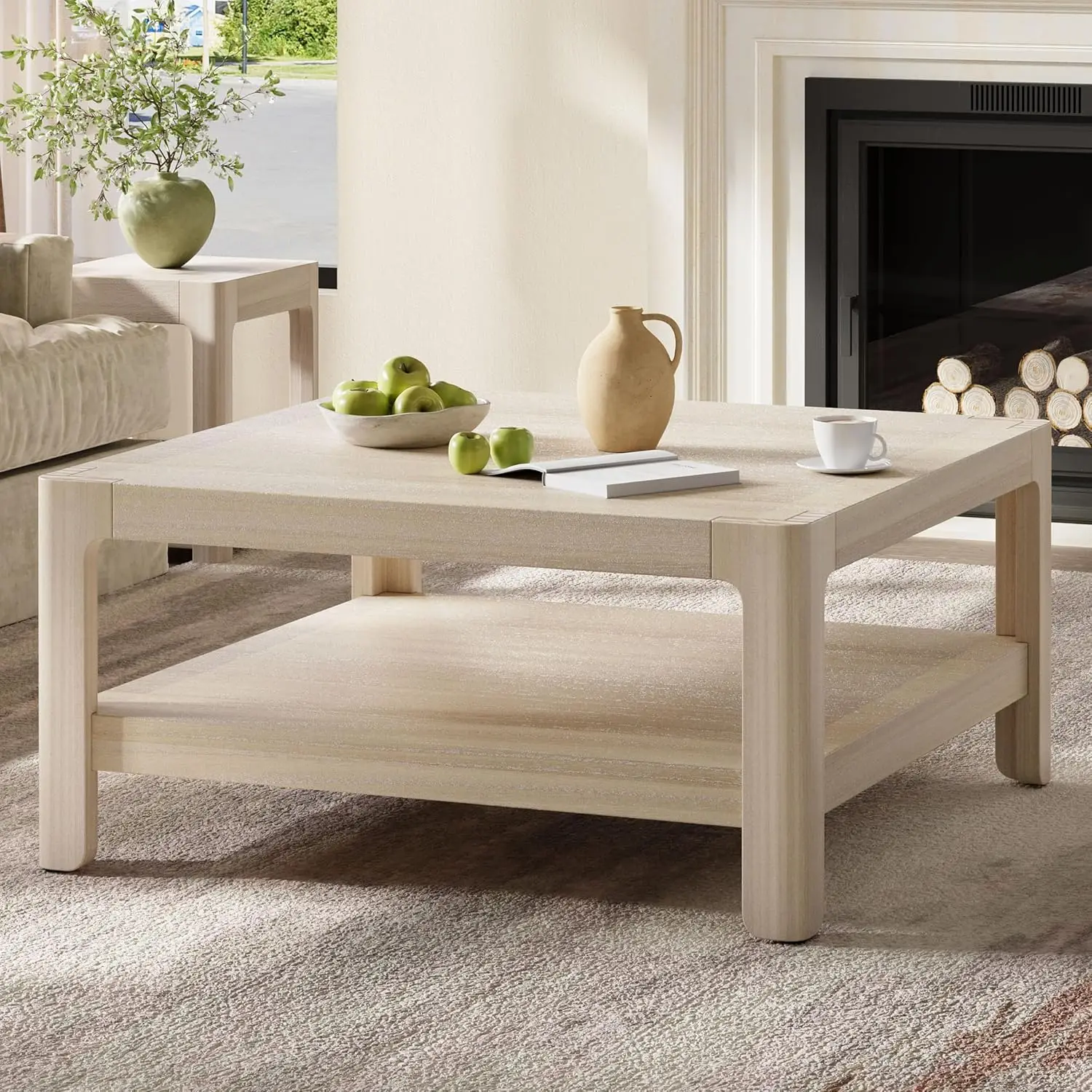 Square Coffee Table with Storage Easy Assembly Natural, Customized