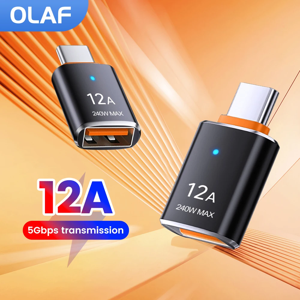 12A OTG USB 3.0 To Type C Adapter LED USB Female To Type C Male Fast Charging adadpter OTG USB C For Xiaomi Samsung Laptop PC
