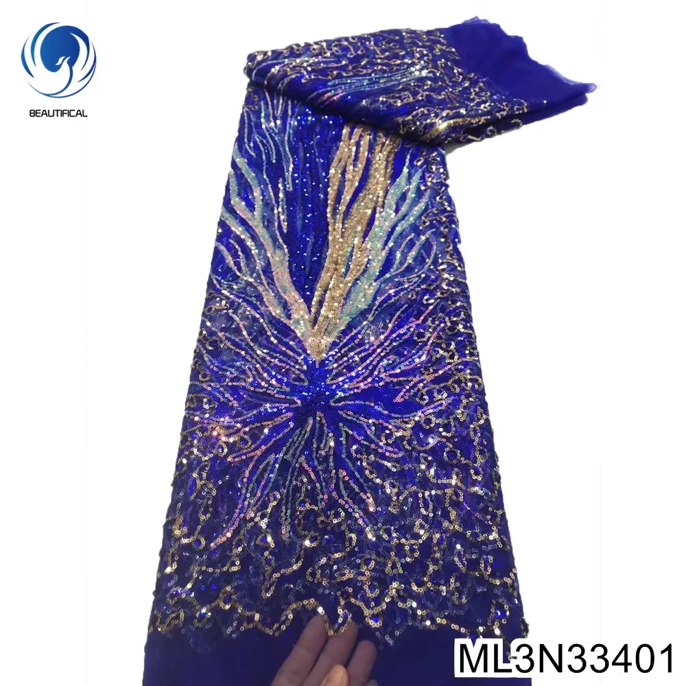 

Hot Selling Shining Sequin Fabric ，gauze Show Evening Dress ，Gorgeous Beyond Compare African Tulle Lace，ML3N334