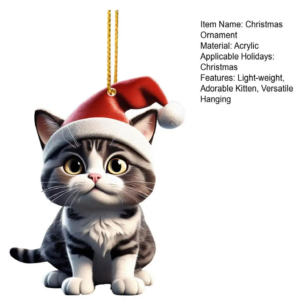 Liontin Kucing Natal Topi Santa Akrilik Dekorasi Gantung Kucing Kartun Gantungan Kunci Liontin Kucing Hadiah Dekorasi Pohon Natal이