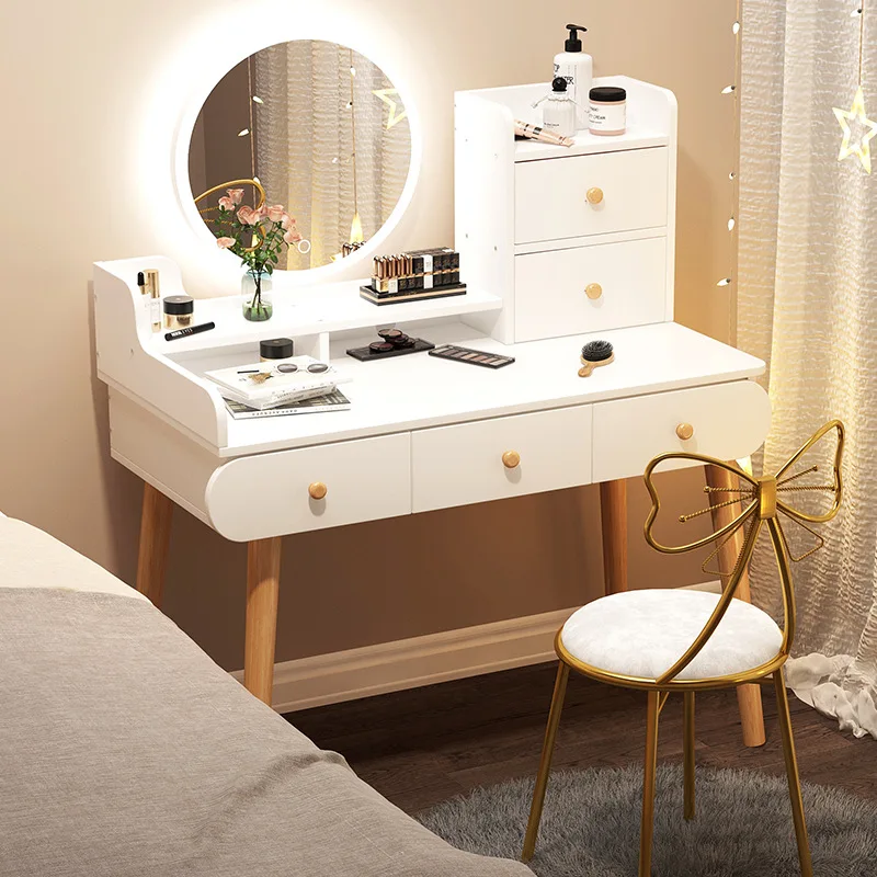 Pop Nordic Dressing Table Bedroom Storage Cabinet Modern Simple Makeup Table for Bedroom Dressers Vanity Desk with Light Mirror