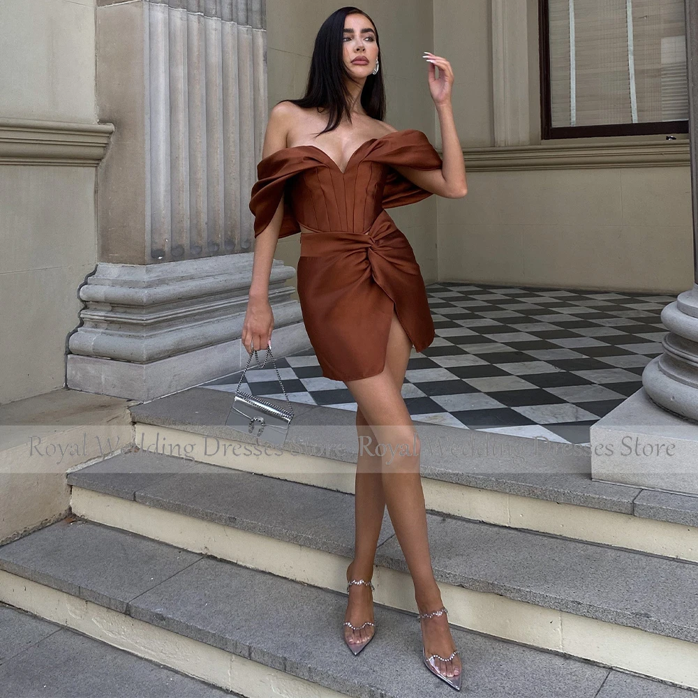 Emerald Green Cocktail Dress for Women Sexy Off the Shoulder Mini Gowns Satin Crop-Top Backless 2 Pieces Party Dresses