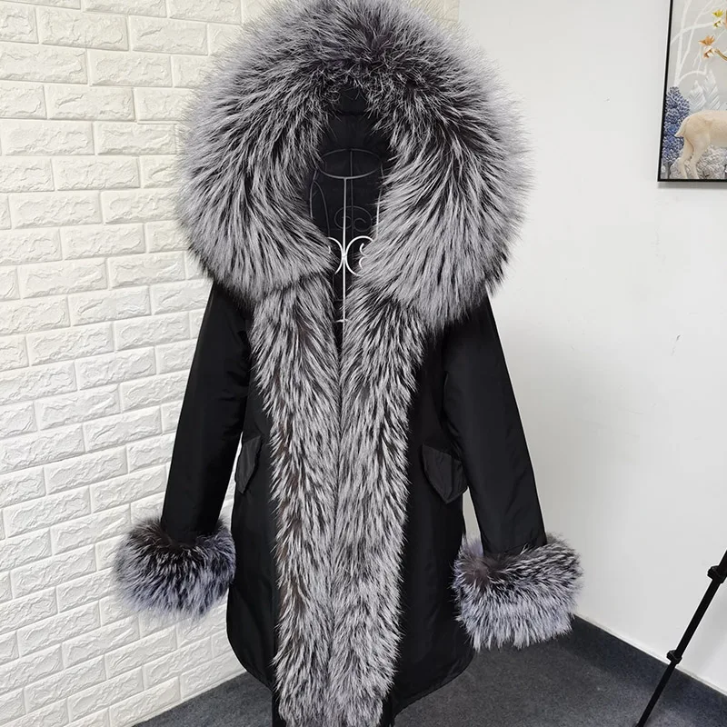 

2023 Winter Women Warm Coat Natural Real Fox Raccoon Fur Collar White Duck Down Jacket Parka Thick Luxury Outerwear