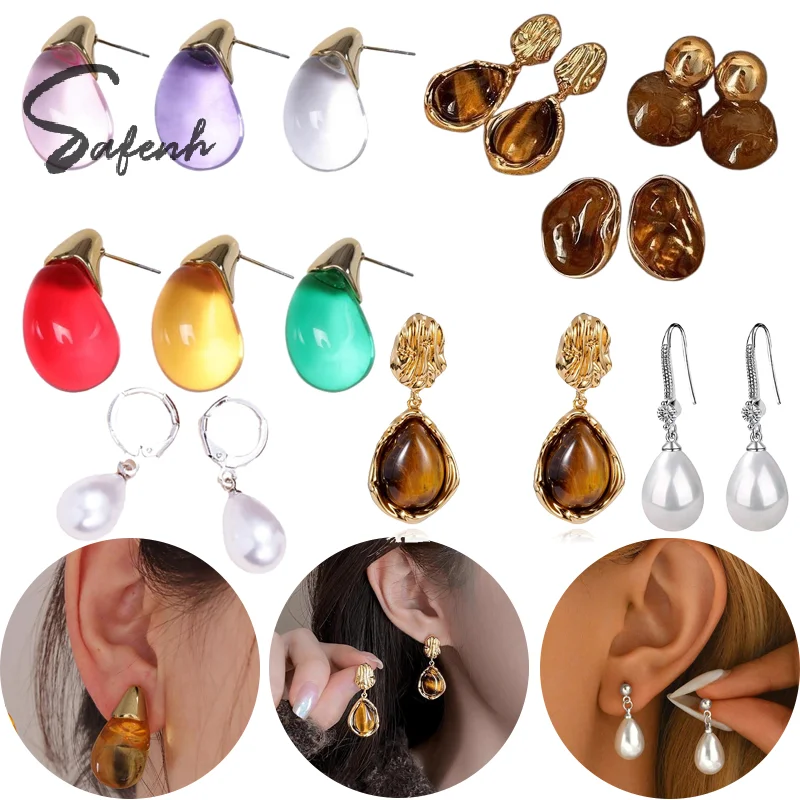 1Pair Minimally Colored Transparent Water Droplet Earrings Fashion Water Drop Earring For Women Party Jewelry Accessories Gifts