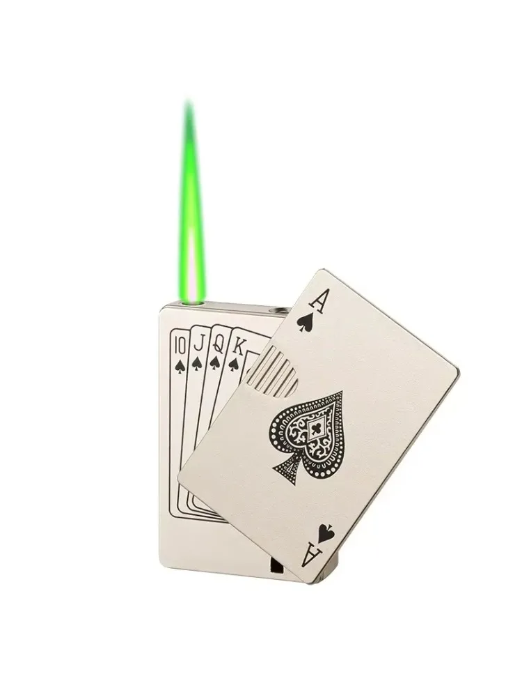 Cartes à jouer créatives Ace of Spades, briquet Butane coupe-vent droit en métal, cadeau amusant pour hommes, accessoires pour fumer