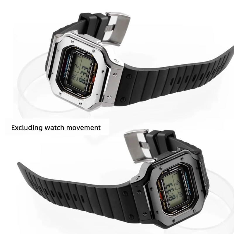 ‌New 2025 metal bezel For Casio G-Shock DW5600 Mod Kit 3229 GW-B5600 Santos-style Stainless Steel Case Bracelet Rubber Strap men