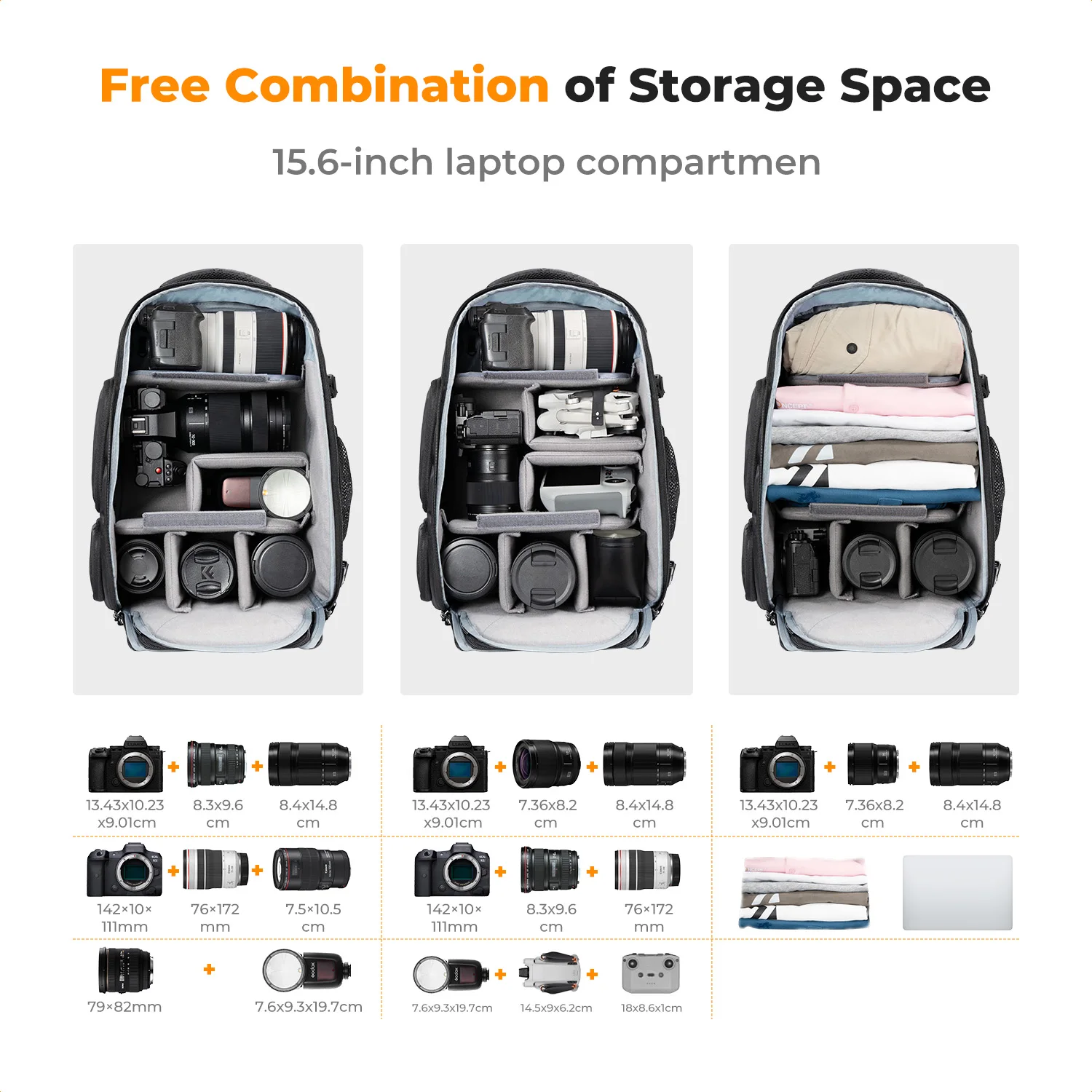 K&F Concept Camera Backpack Waterproof Camera Bag 25L for 15\