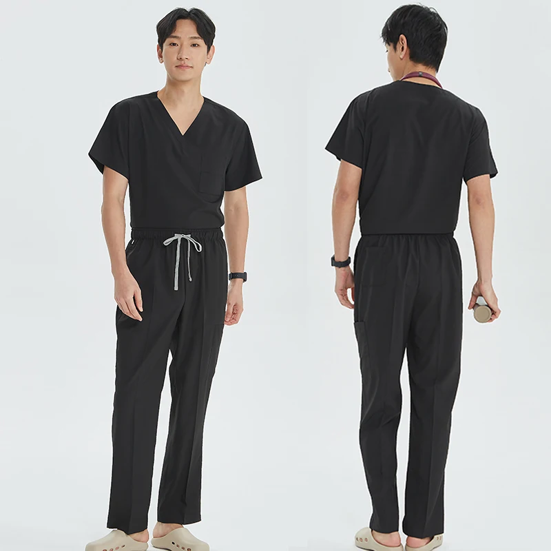 Black Medical Scrubs Surgical Uniforms V-neck Top Straight Pant Hospital Doctor Nurse Uniforms  Pediatric Dentist Workwear S23