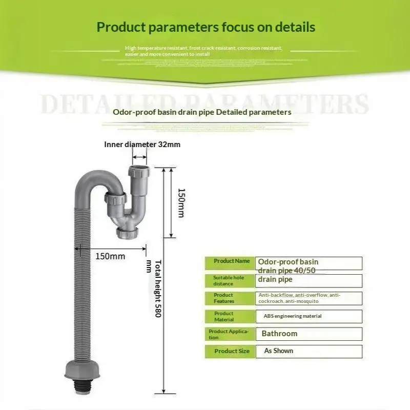 Sink Fitting Lavatory Flexible S-Trap Flexible Hose PP Hose Anti-Odor Extended Sewer Pipe Fitting Drainpipe