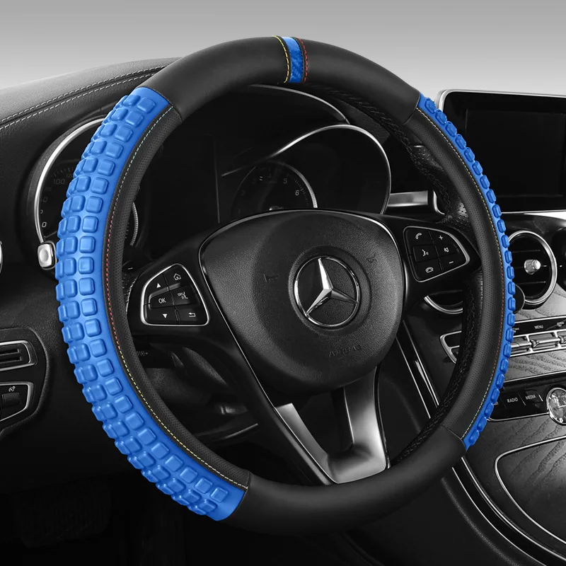 Sport Steering Wheel Cover Leather Universal Car Handle Protective Cover For Men Blue Black Steering Protector Case Accessories