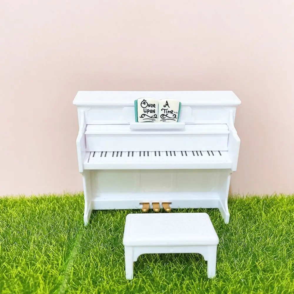 1/12 Poppenhuis Miniatuur Accessoires Mini Houten Vleugel Met Kruk Simulatie Muziekinstrument Model Speelgoed Poppenhuis Decor