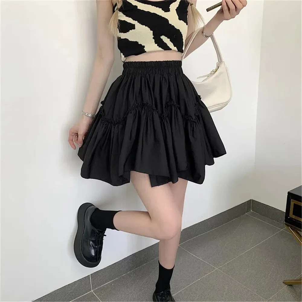 

Black Goth Lolita Mini Pleated Skirts Women Summer Kawaii White Fungus Patchwork Skirt Korean Y2k Preppy Sweet Cute Streetwear