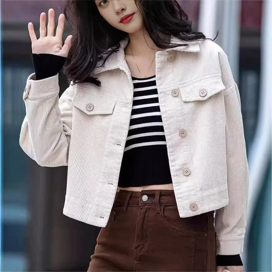 Sauce Purple Corduroy Jacket For Women In Autumn Winter 2024, New Stylish Small And Striped Short Top