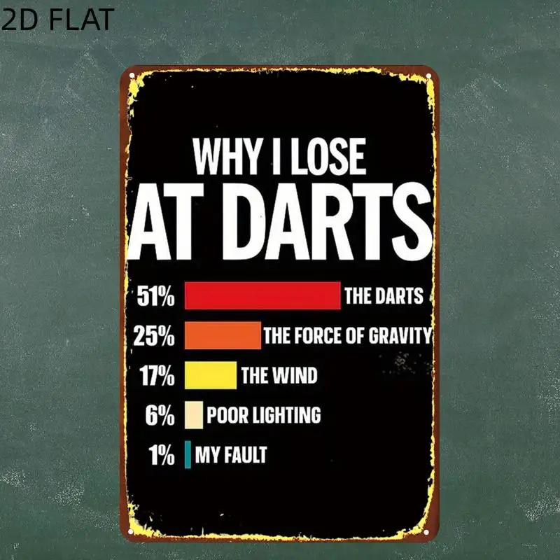 Vintage Darts Aluminum Sign 2D Flat Print, Funny Why I Always Lose Darts Plaque Pre-Drilled for Home Office Garden