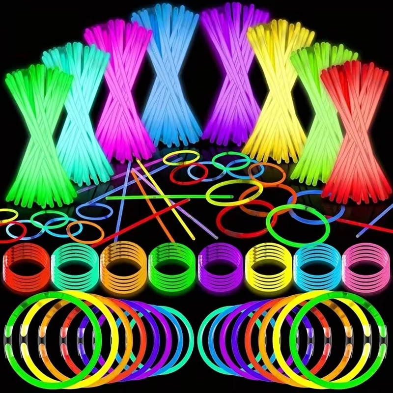 100 Stück Fluoreszenzstäbe für Partys, mehrfarbig, leuchtender Stab, helles, buntes Licht, helles, biegsames Leuchten, Partyzubehör