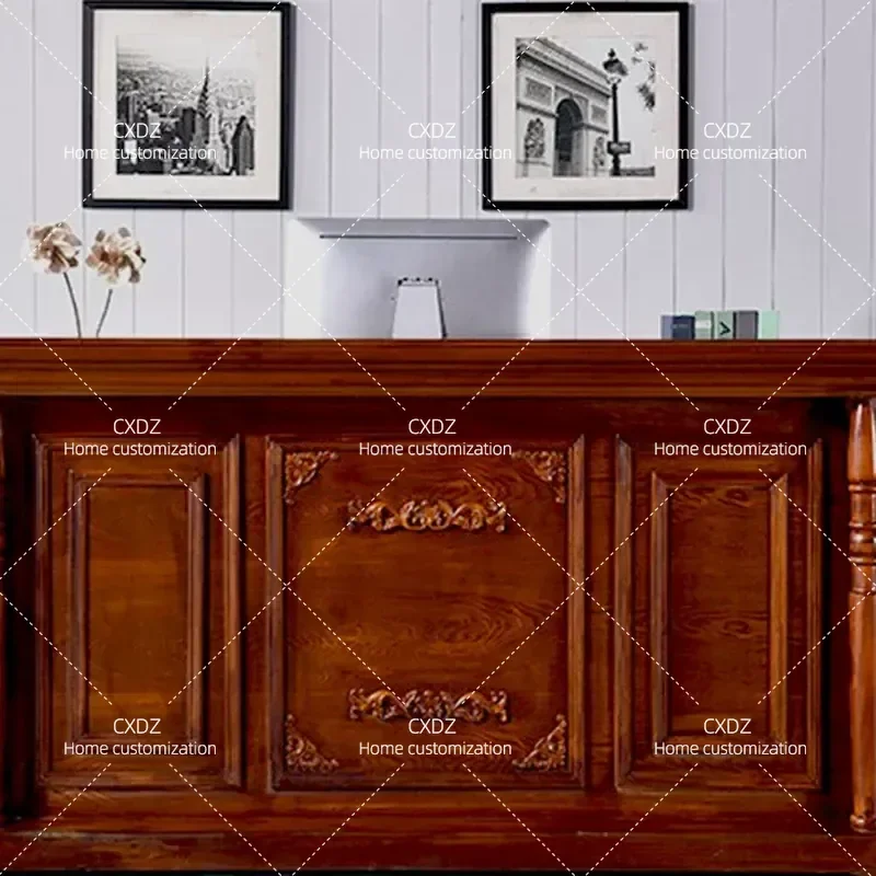 European Vintage Style Reception Desk Small Counter for Clothing Store Barber Shop Bar Table Checkout Station Front Office