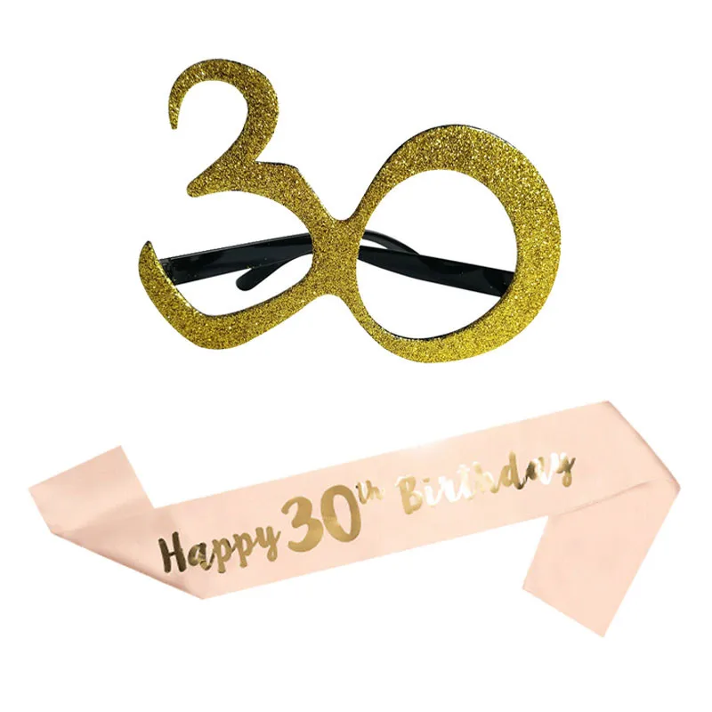 1set Glückliche Zahl 30. 40. 50. 60. Geburtstag Gläser Mit Schärpe Photo Booth Requisiten Jahrestag Erwachsene Hause DIY Party Dekoration