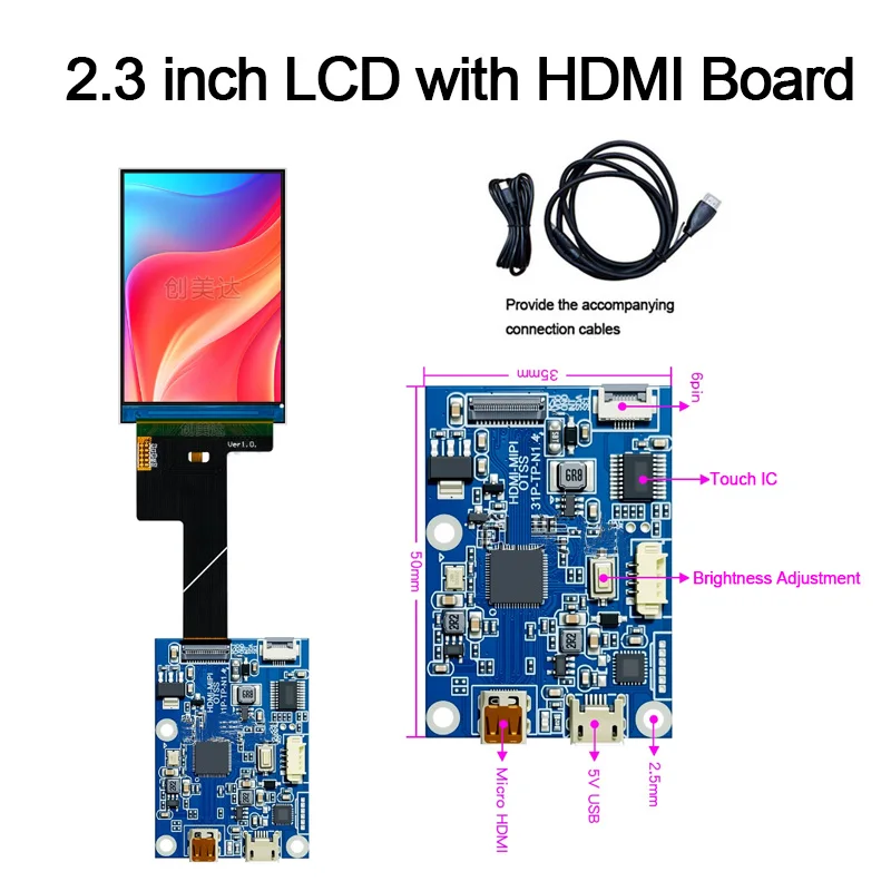 

2,3-дюймовый 2,28-дюймовый TFT IPS-дисплей с длинным экраном 368x552, 31-контактный MIPI LCD-дисплей с платой HDMI