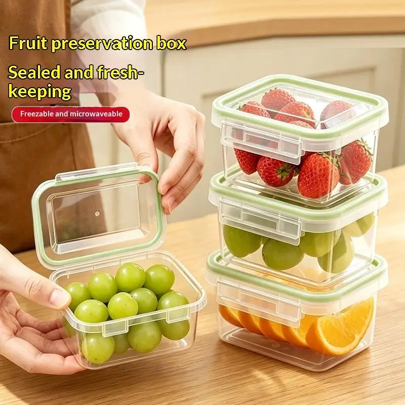 Sealed Storage Box With Lid Rectangular Kitchen Refrigerator Plastic Crisper Microwave Heated Lunch Box