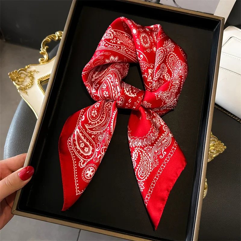 2024 Spring/Summer New 70*70cm Square Scarf Breathable Cashew Print Neckerchief Women’s Classical Imitation Silk Bandannas