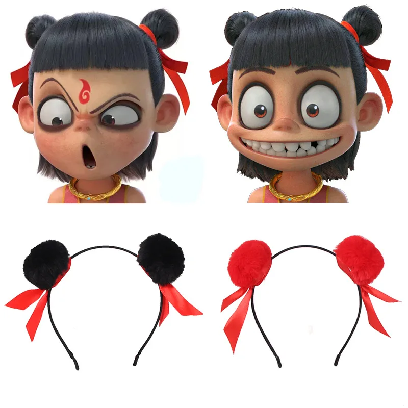 

Nezha Hair Band Movie Ne Zha 2 Cosplay The Same Hairball Hairband Black Red Accessories Role Play Props Halloween Unisex