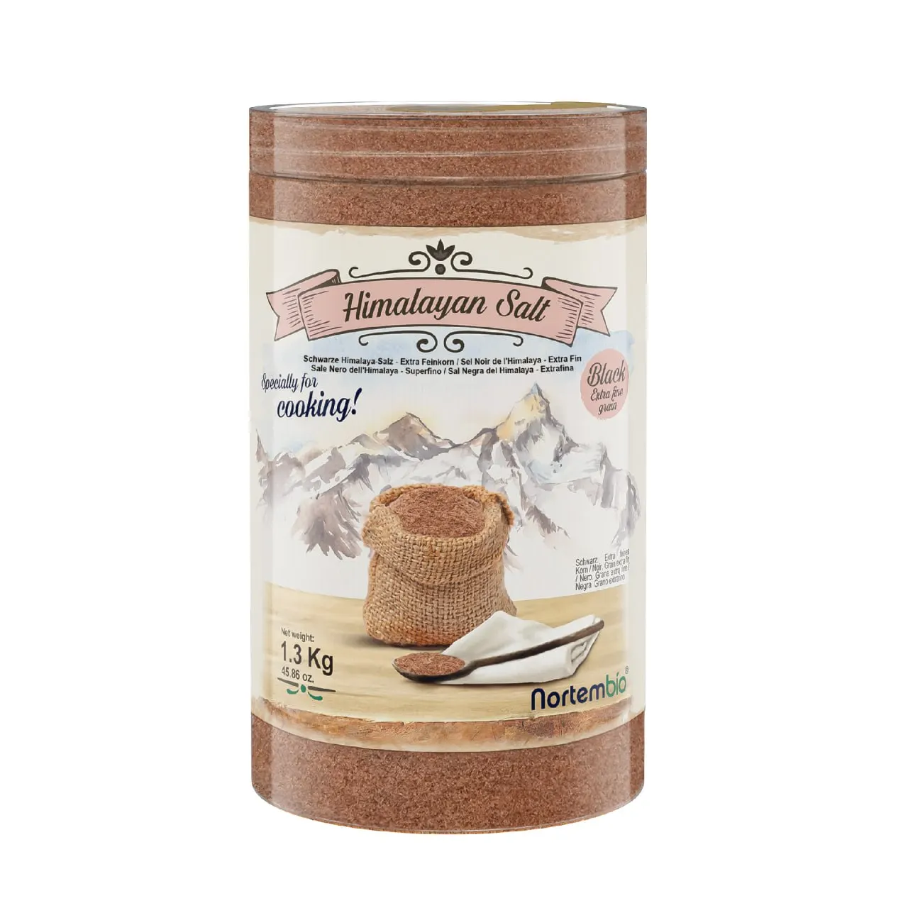 NORTEMBIO Sal Negra del Himalaya Extrafina (0,5-1 mm) 100% Natural 1,3Kg | Sin Refinar Ni Conservantes | Sabor a Huevo Frito