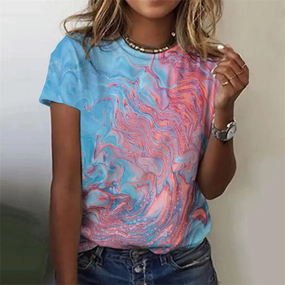 

New Summer Color Tie Dye 3D Print T-shirts Women Streetwear Casual Fashion Y2k Short Sleeve T Shirt O-neck Tees Tops Clothing