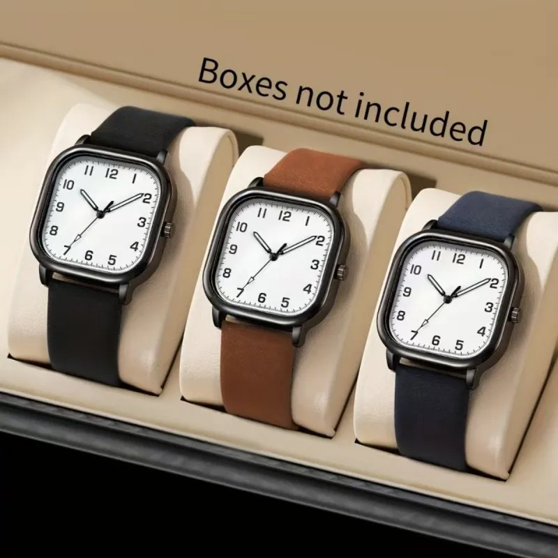 Fashion Square Men Waterproof Watches Simple Luminous Quartz Wristwatches Leather Band Men Business Wristwatches Reloj Hombre