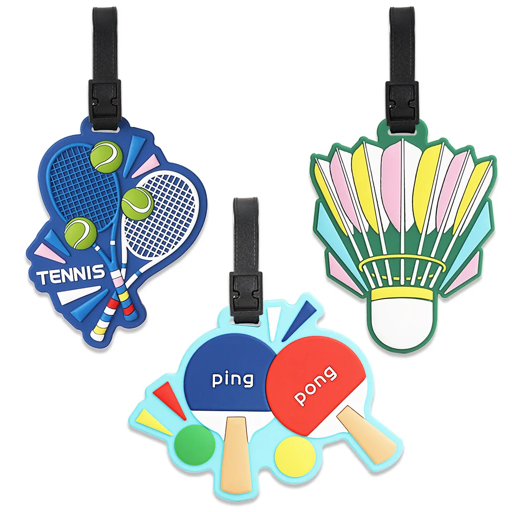 Sports Series Luggage Anti Loss Tag, Tennis, Badminton, Table Tennis Pattern Soft Rubber Hanging Decoration Information Board