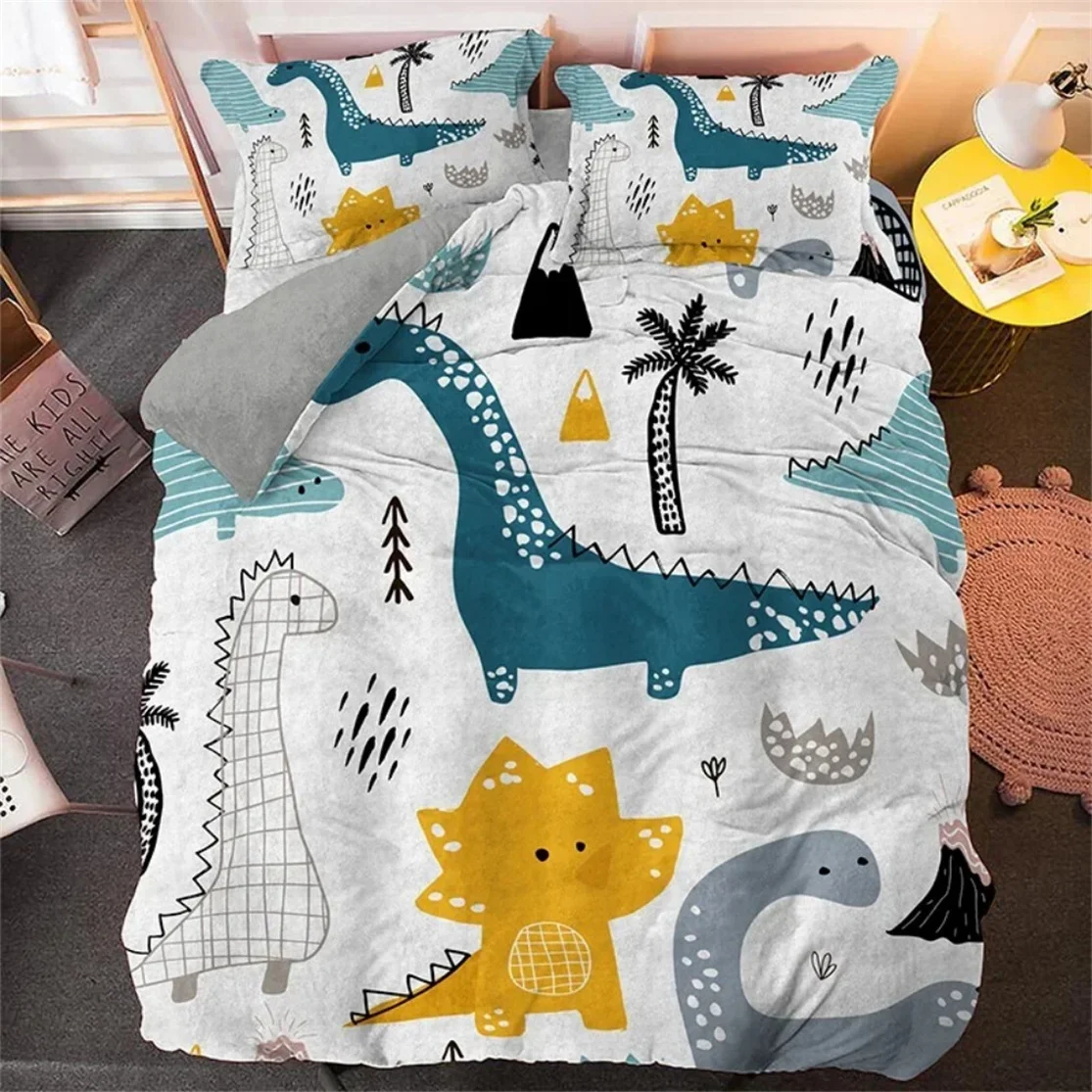 

Cartoon Dinosaur Bedding Set,Dinos Duvet Cover Set for Teen Boys Children Gift,Cute Lovely Animal World Bedroom Decor