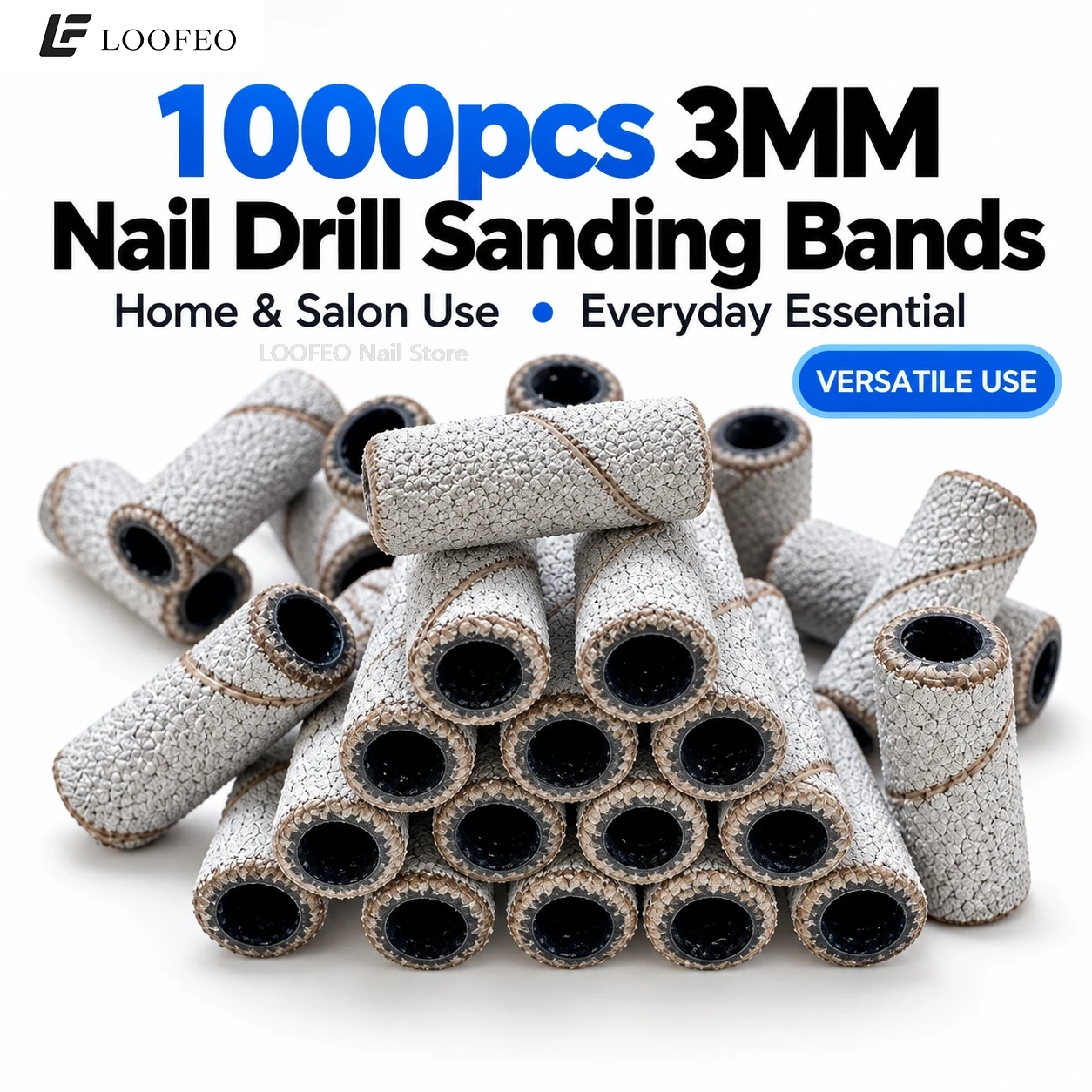 1000PCS 3MM Mini Nail Drill Sanding Bands for Manicure 120/180/240 Grit Small Abrasive Sanding Sleeves for Electric Nail File