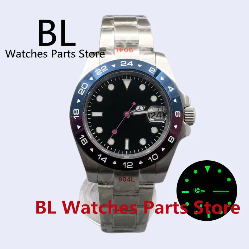 

BILGER 40mm Men's Watch Blue Purple Bezel Saphire Glass NH35 PT5000 High Accuracy Mechanical Automatic Movement Black Dial Date