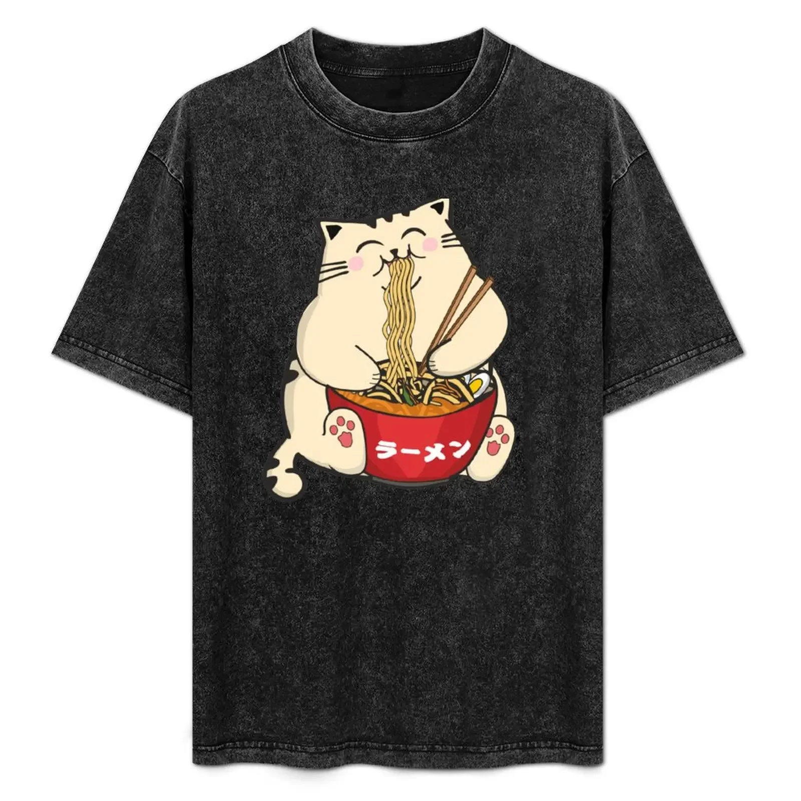 

Ramen cat eating noodles anime manga kawaii Japanese art lover gift cute T-Shirt vintage anime shirt mens t shirts pack